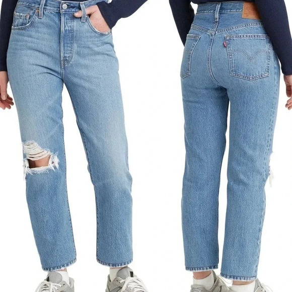 Levi's 501 Ripped Crop Jeans Athens Slide Size 27 x 26 - Picture 1 of 11